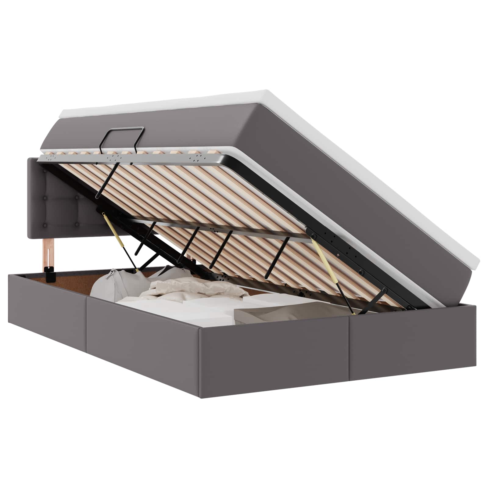 Lit avec rangement et LED Gris 120 x 190 cm Cuir synthétique