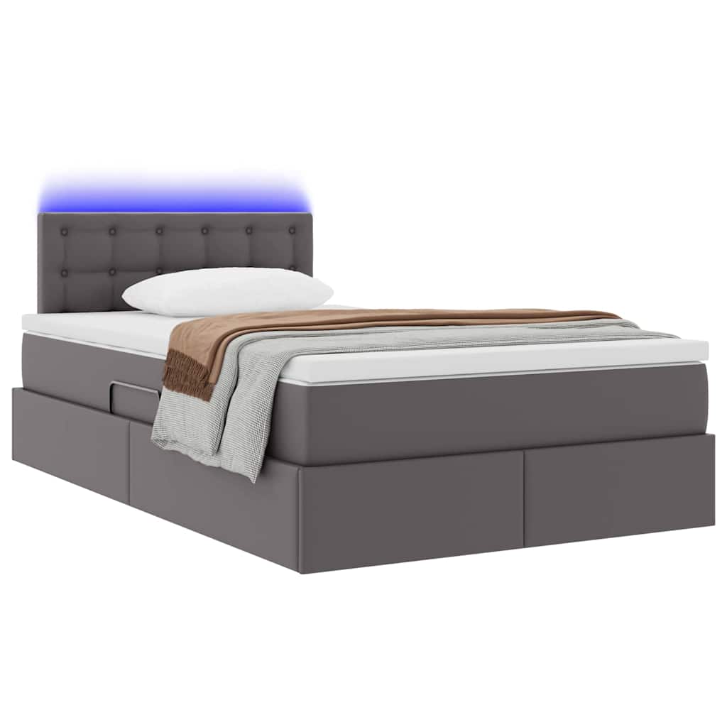 Lit avec rangement et LED Gris 120 x 190 cm Cuir synthétique - XIOS