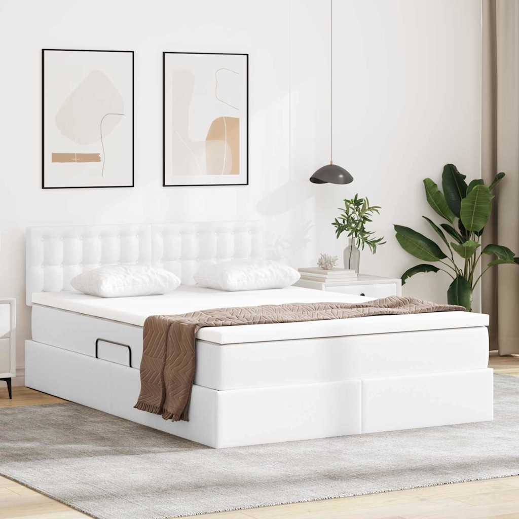 Lit avec rangement et LED avec matelas Blanc pur 140 x 190 cm - XIOS