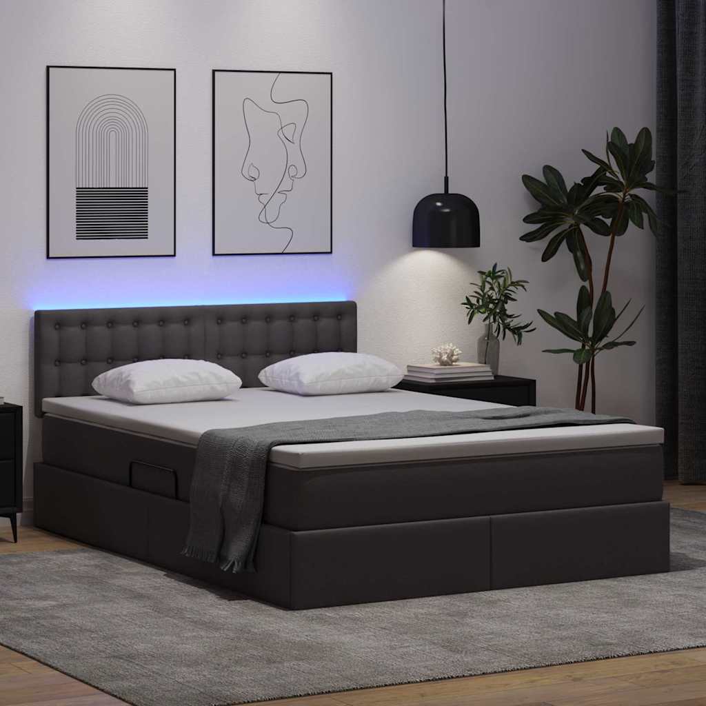 Lit avec rangement et LED Gris 140 x 190 cm Cuir synthétique - XIOS