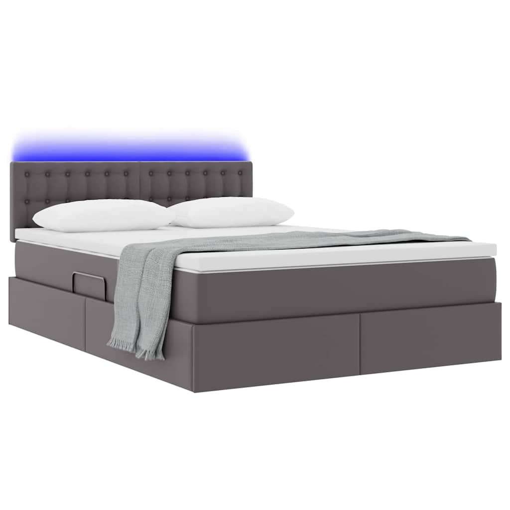 Lit avec rangement et LED Gris 140 x 190 cm Cuir synthétique - XIOS