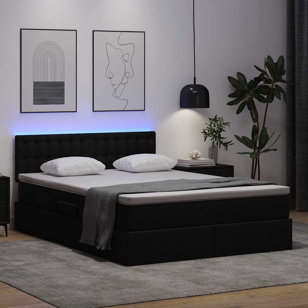 Lit avec rangement et LED Noir 140 x 200 cm Cuir synthétique - XIOS