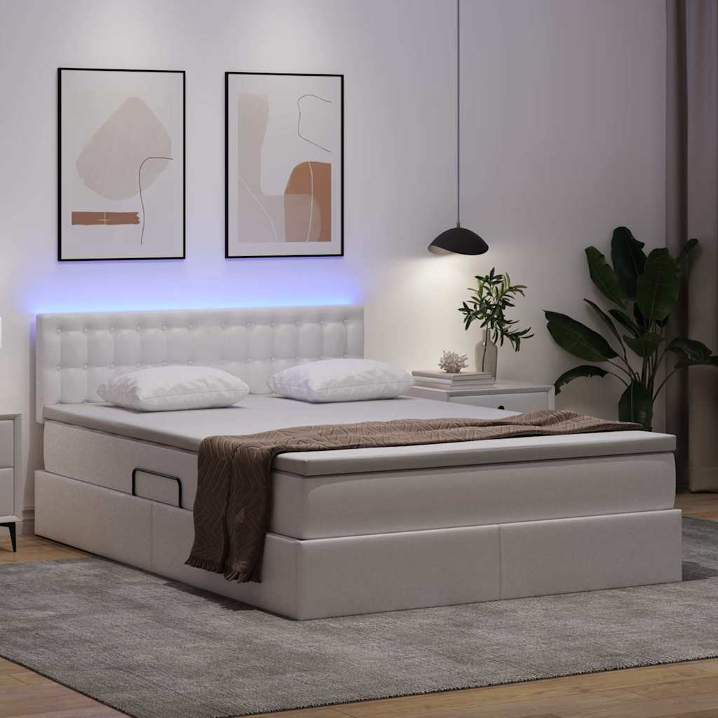 Lit avec rangement et LED avec matelas Blanc pur 140 x 200 cm - XIOS