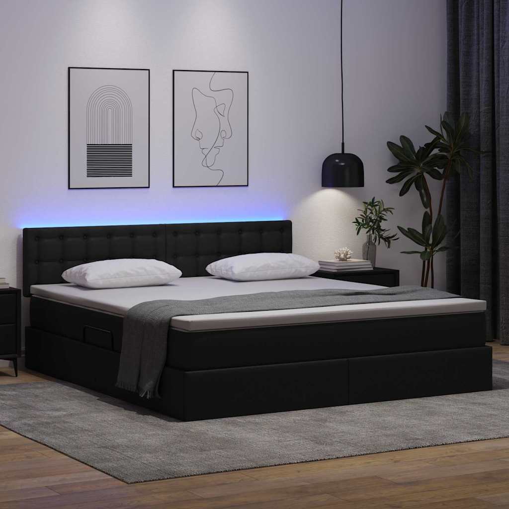 Lit avec rangement et LED Noir 160 x 200 cm Cuir synthétique - XIOS
