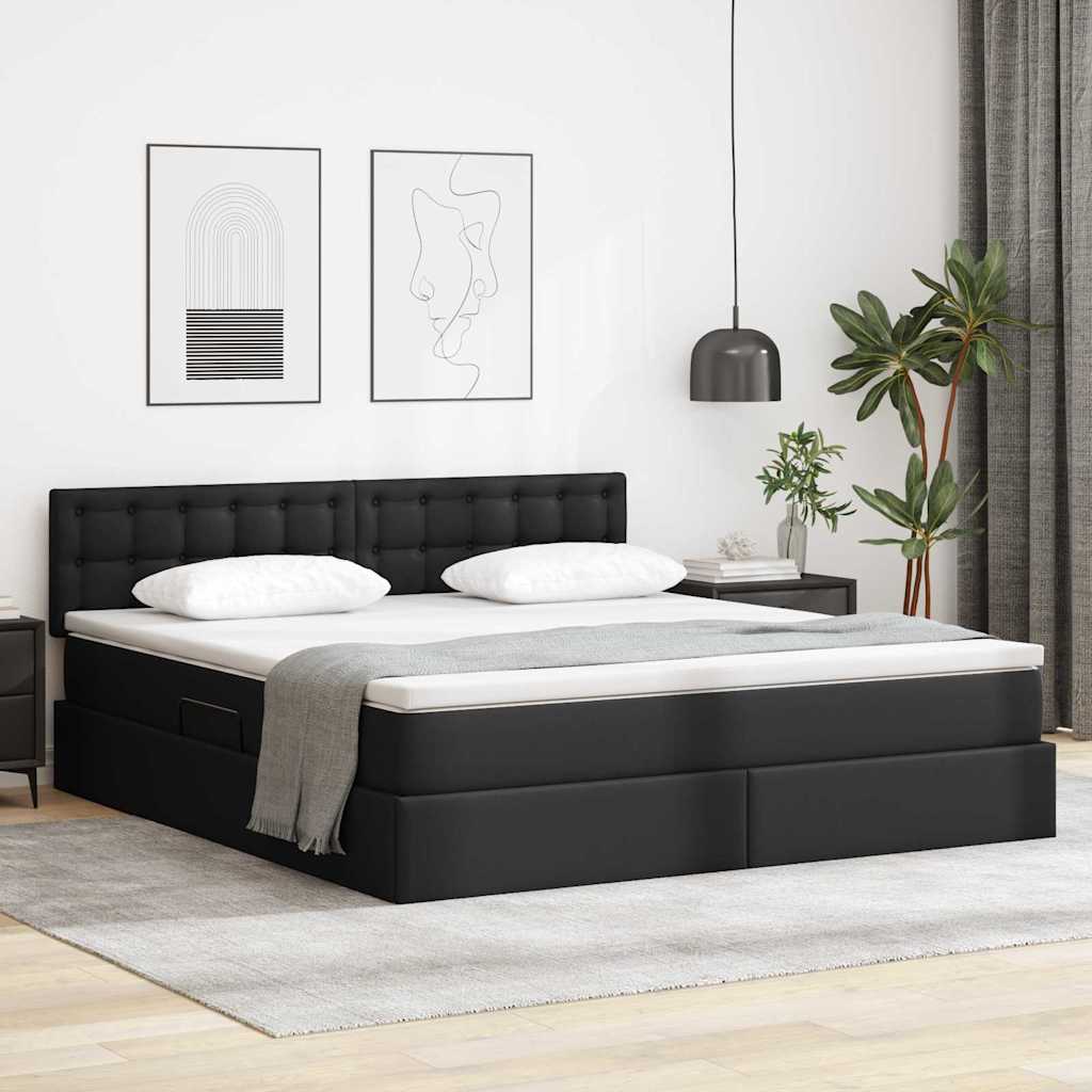 Lit avec rangement et LED Noir 160 x 200 cm Cuir synthétique - XIOS