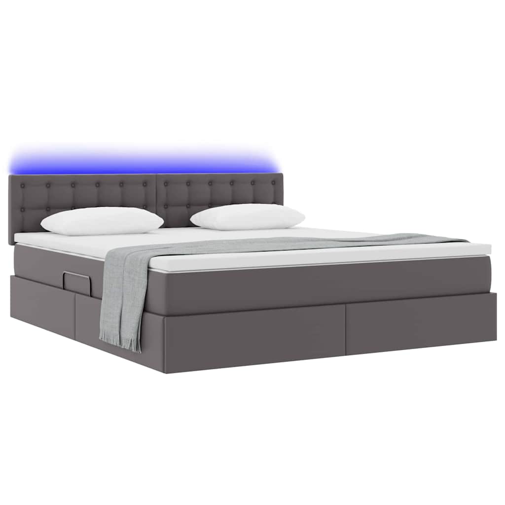 Lit avec rangement et LED Gris 160 x 200 cm Cuir synthétique - XIOS