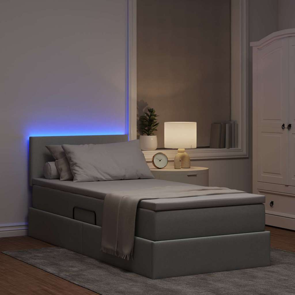 Lit de rangement LED avec matelas Gris clair 90 x 190 cm Tissu - XIOS