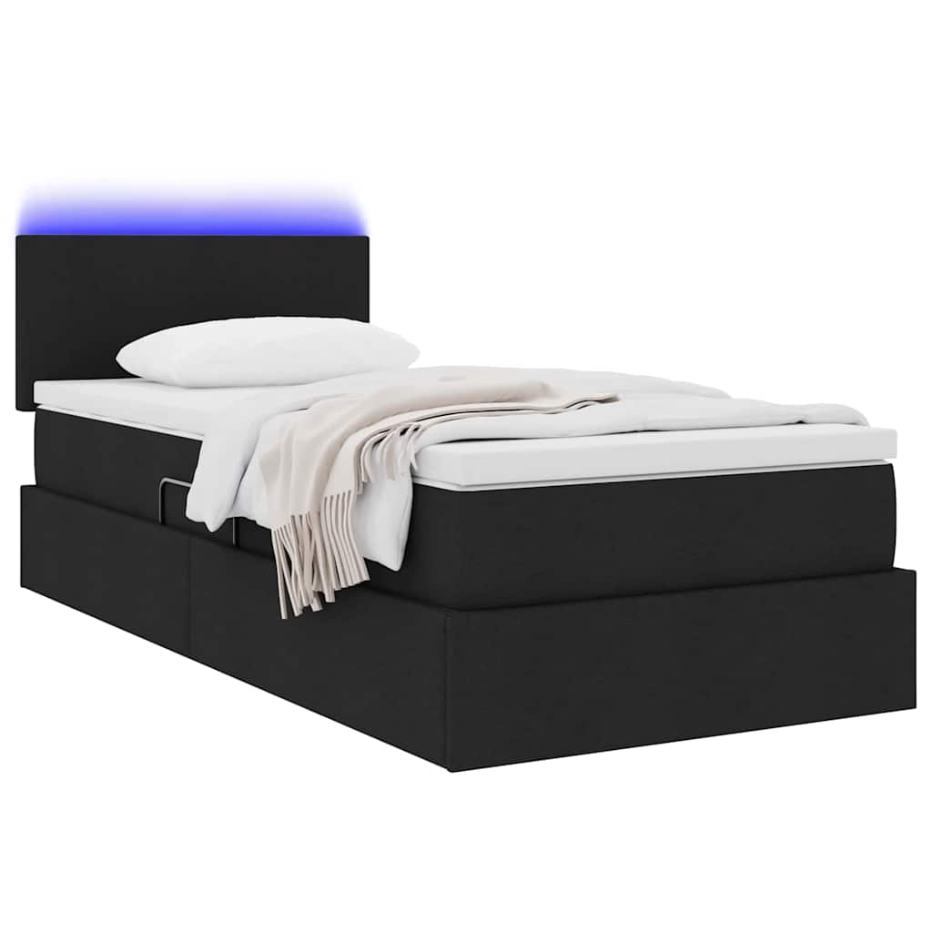 Lit de rangement LED avec matelas Noir 90 x 200 cm Tissu - XIOS
