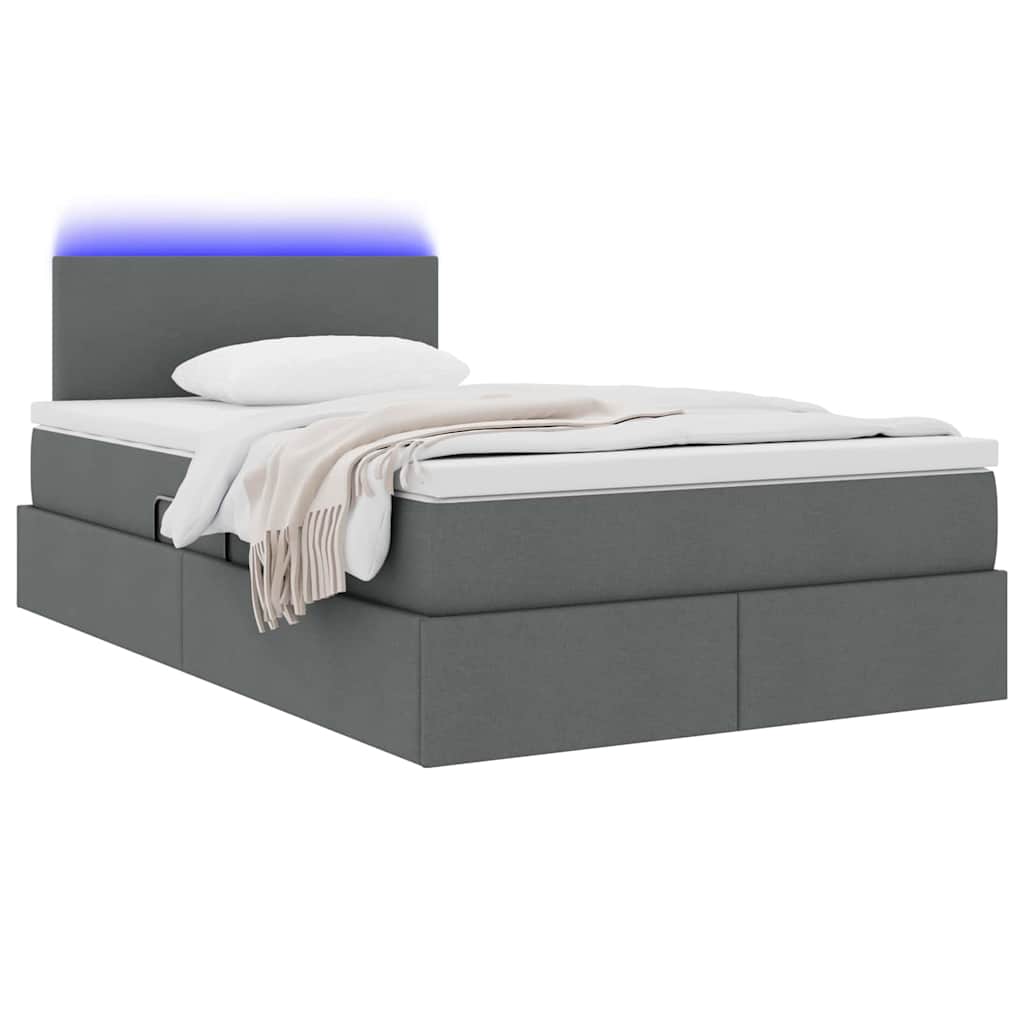 Lit de rangement LED avec matelas Gris foncé 120 x 200 cm Tissu - XIOS