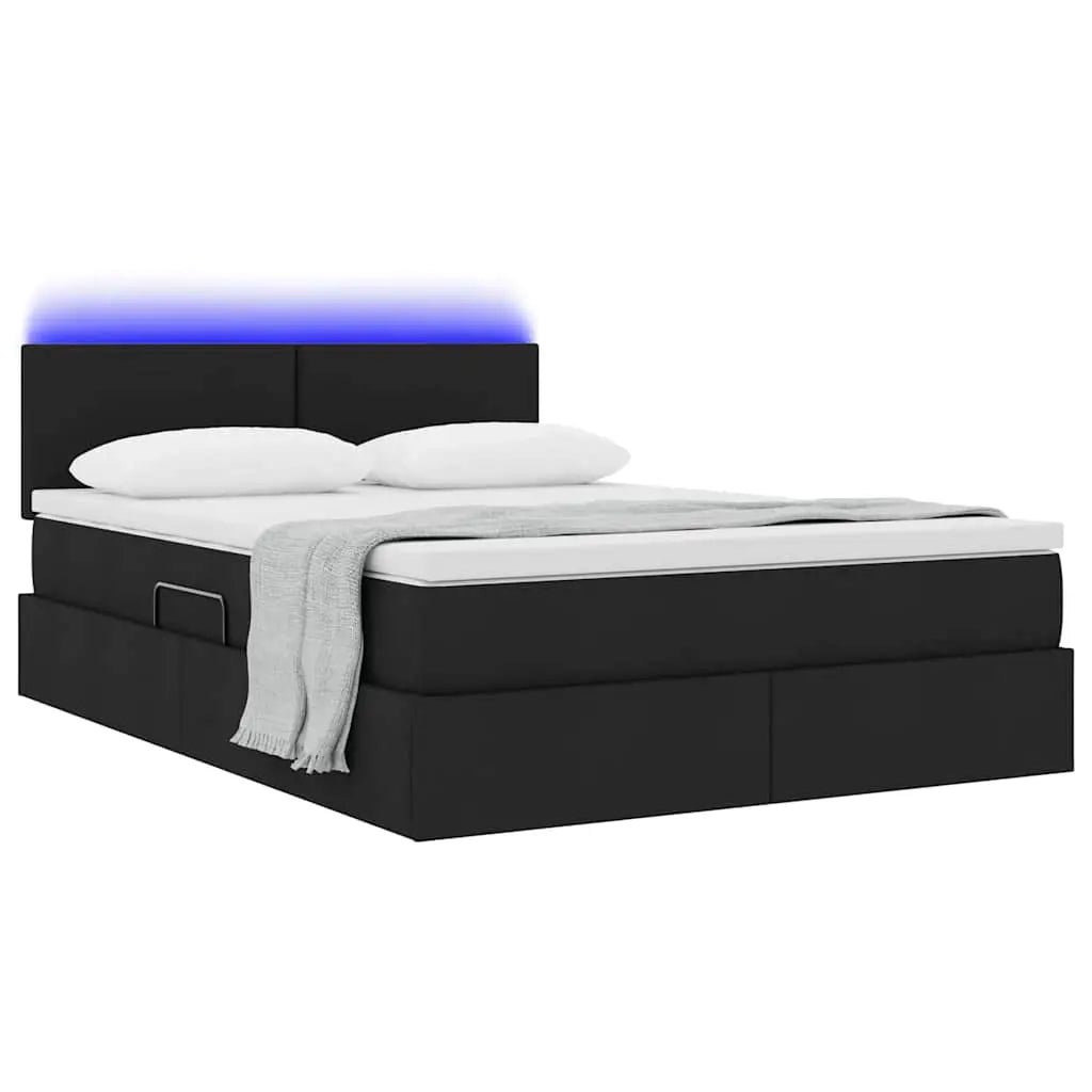 Lit de rangement LED avec matelas Noir 140 x 190 cm Tissu - XIOS
