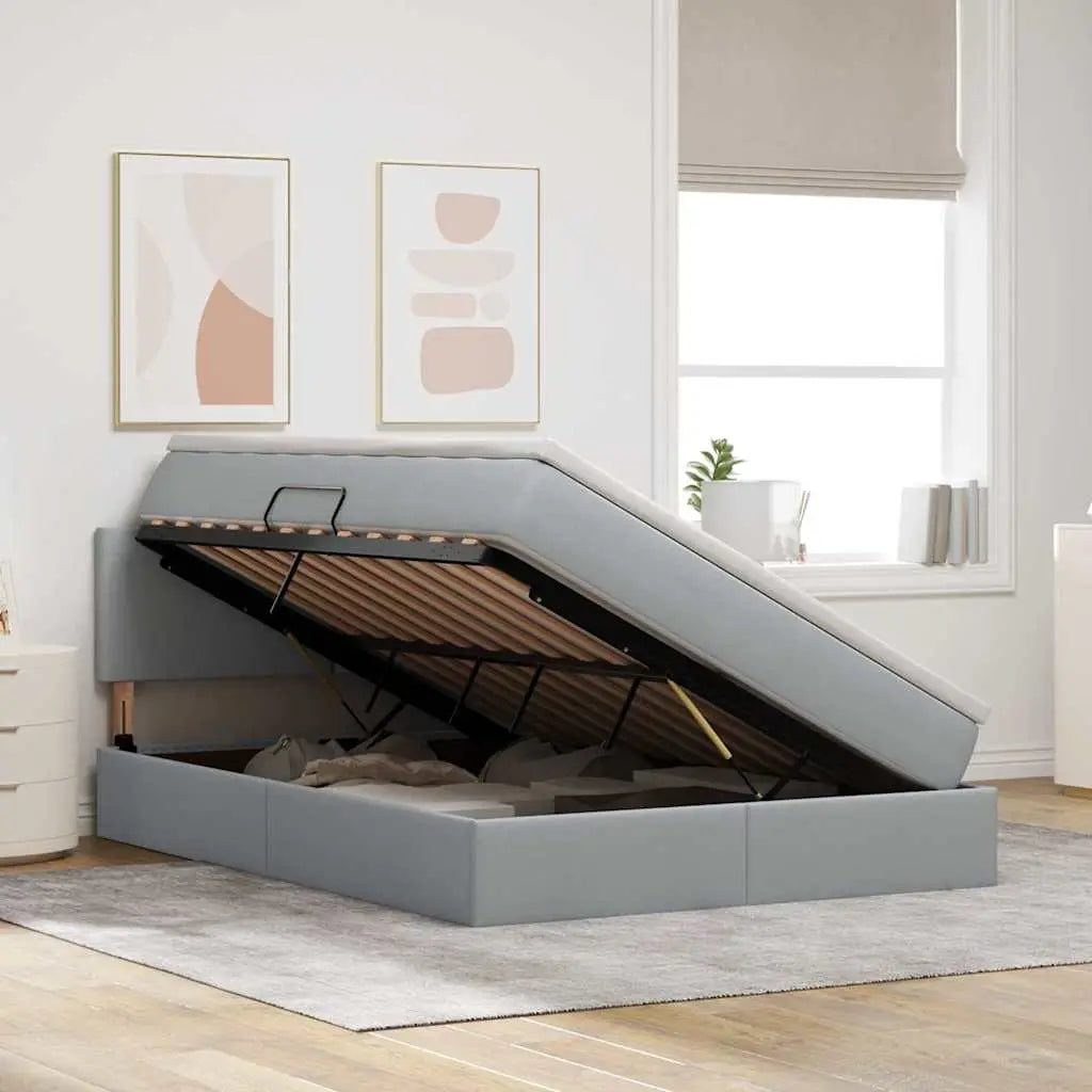 Lit de rangement LED avec matelas Gris clair 140 x 200 cm Tissu - XIOS