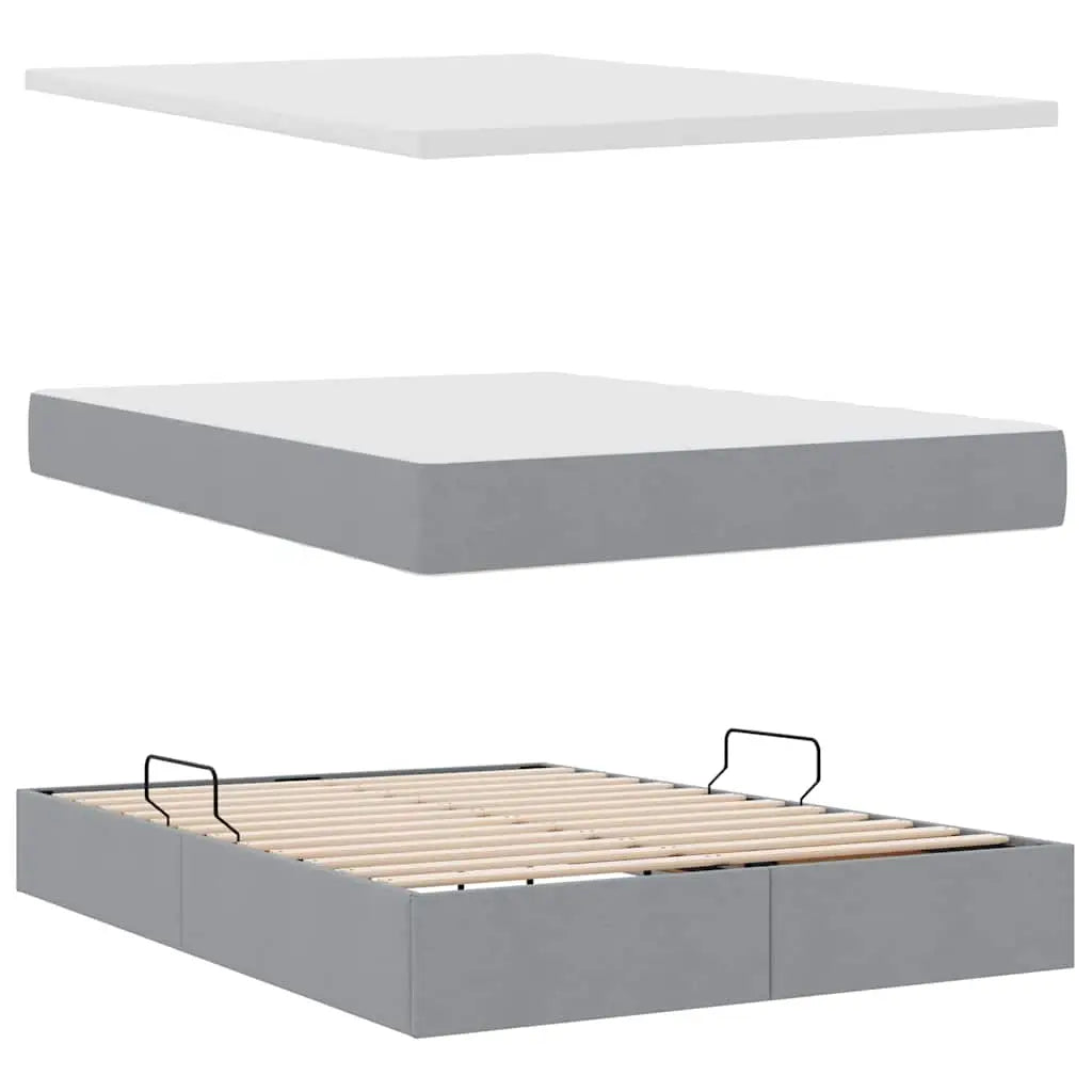 Lit de rangement LED avec matelas Gris clair 140 x 200 cm Tissu - XIOS