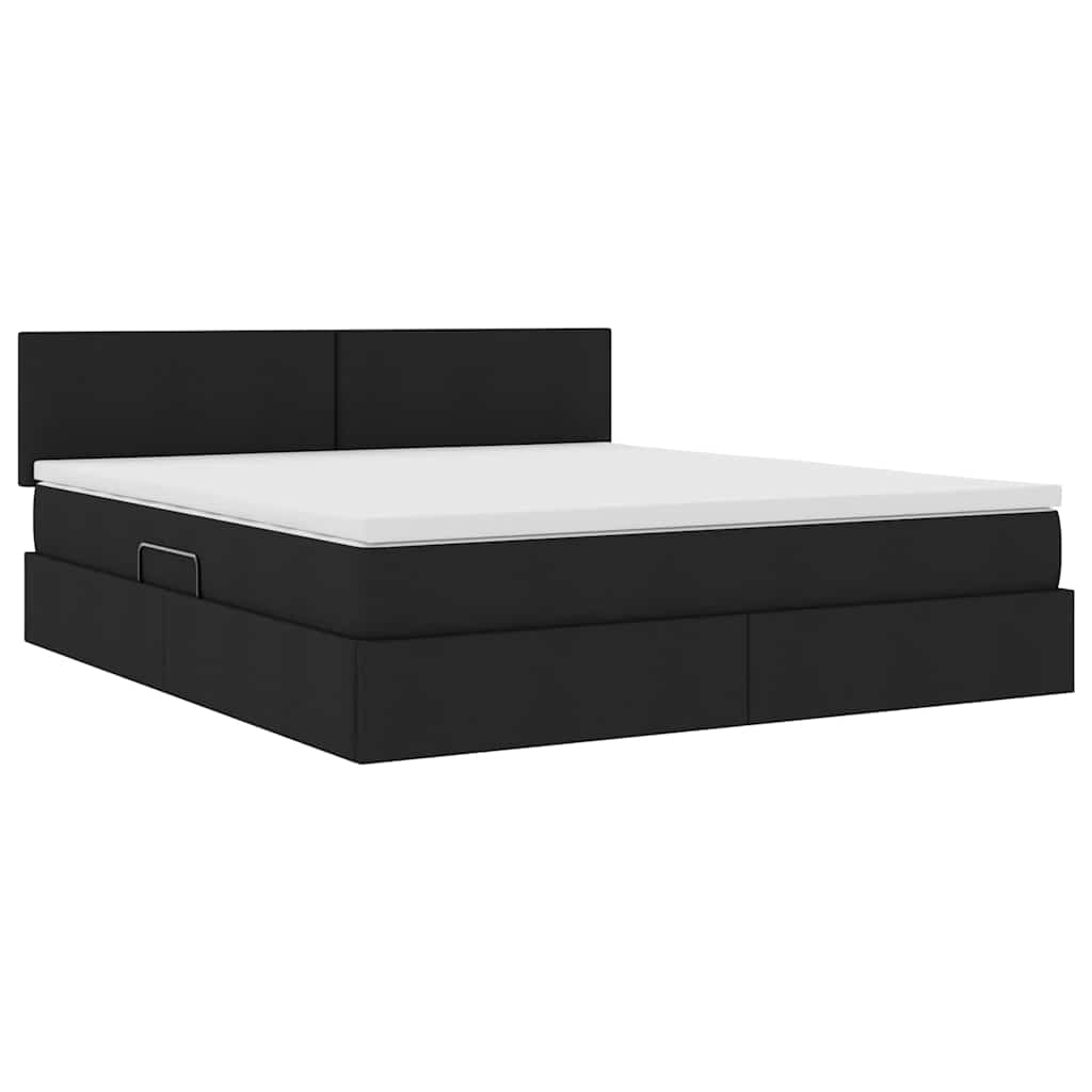 Lit avec rangement et LED avec matelas Noir 180 x 200 cm tissu - XIOS