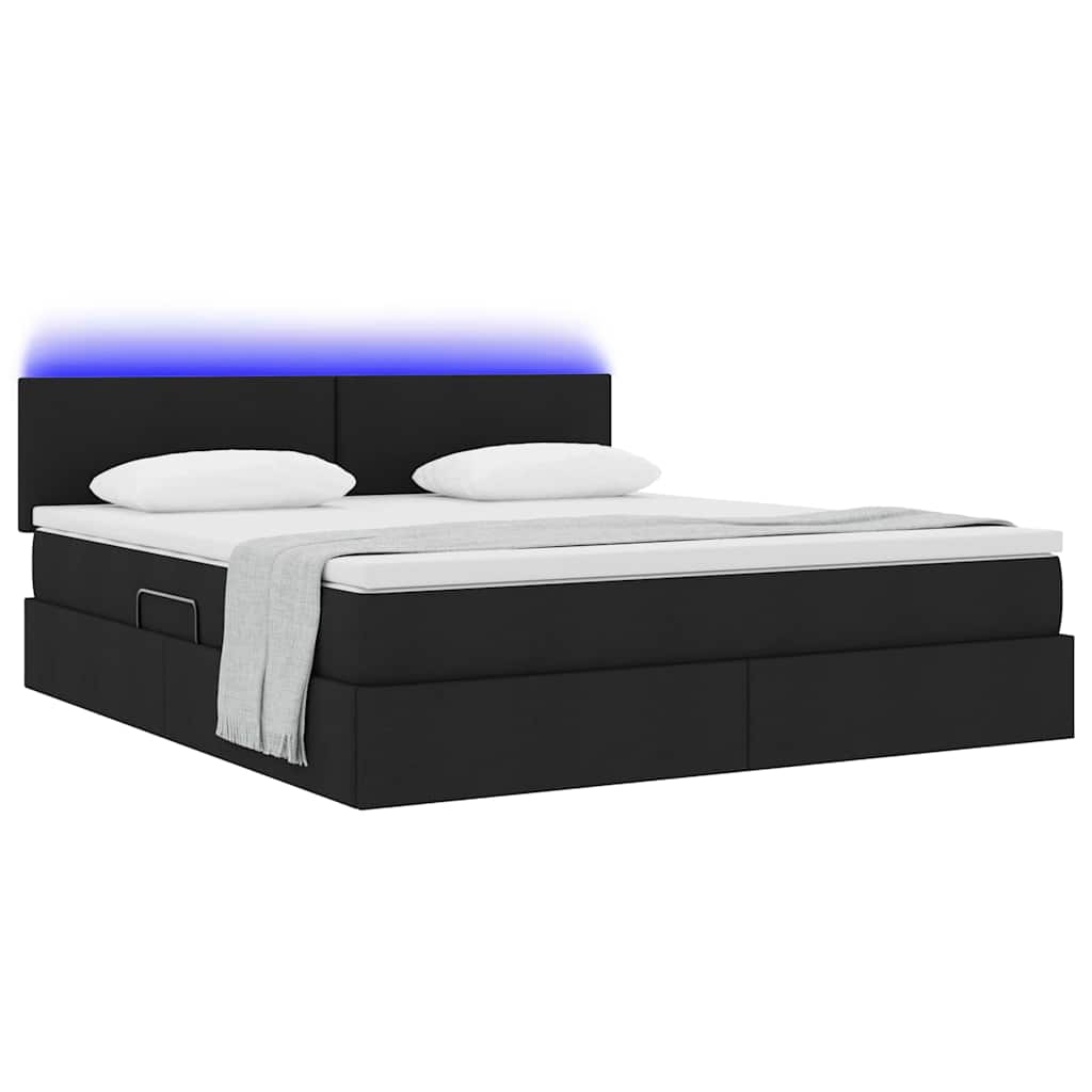 Lit avec rangement et LED avec matelas Noir 180 x 200 cm tissu - XIOS