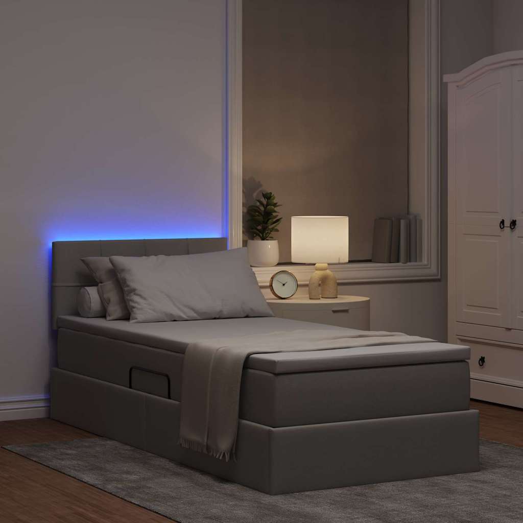 Lit de rangement LED avec matelas Taupe 90 x 200 cm Tissu - XIOS