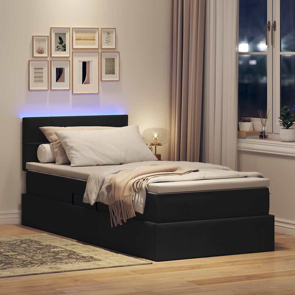 Lit avec rangement et LED avec matelas Noir 100 x 200 cm tissu - XIOS
