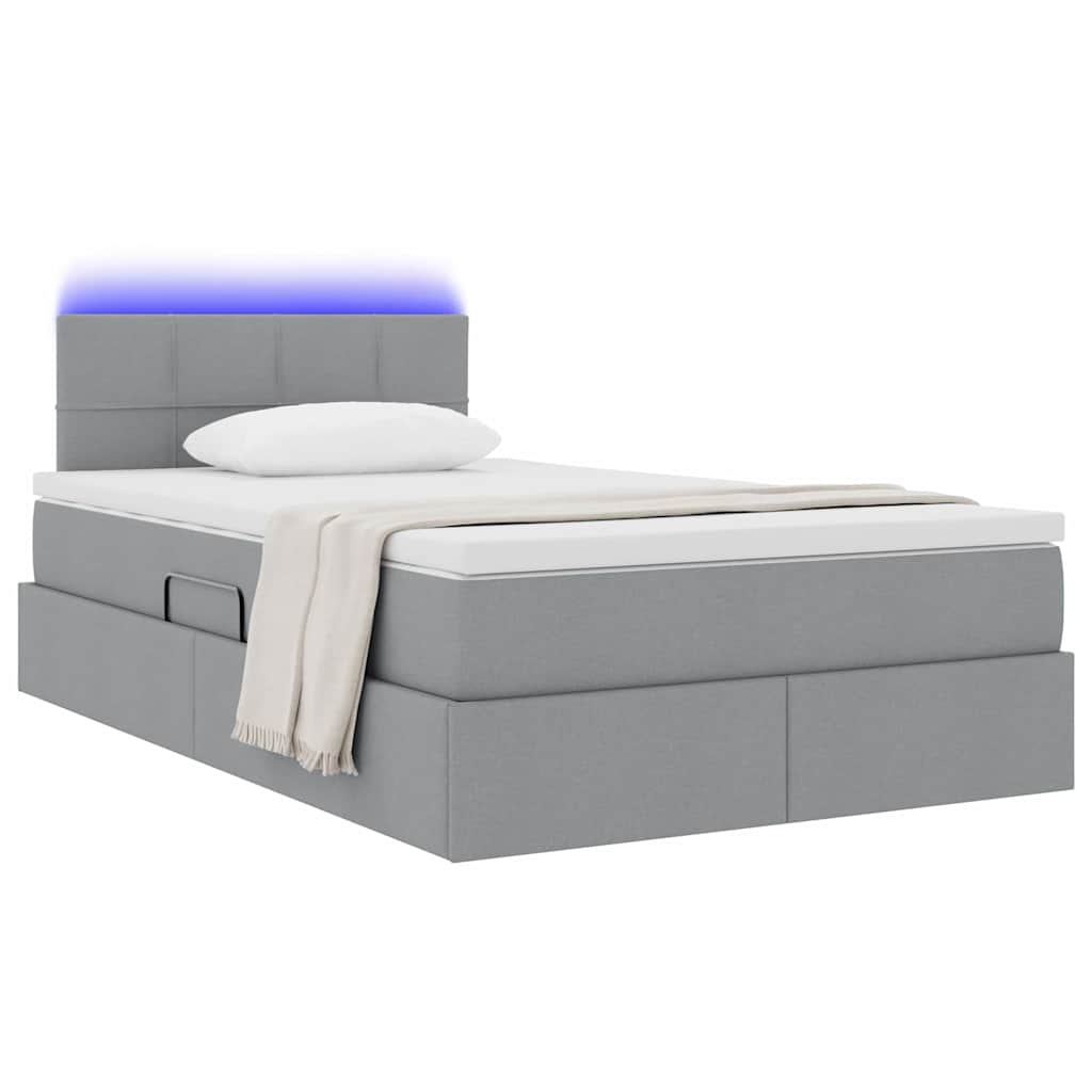 Lit avec rangement et LED Gris clair 120 x 200 cm tissu - XIOS