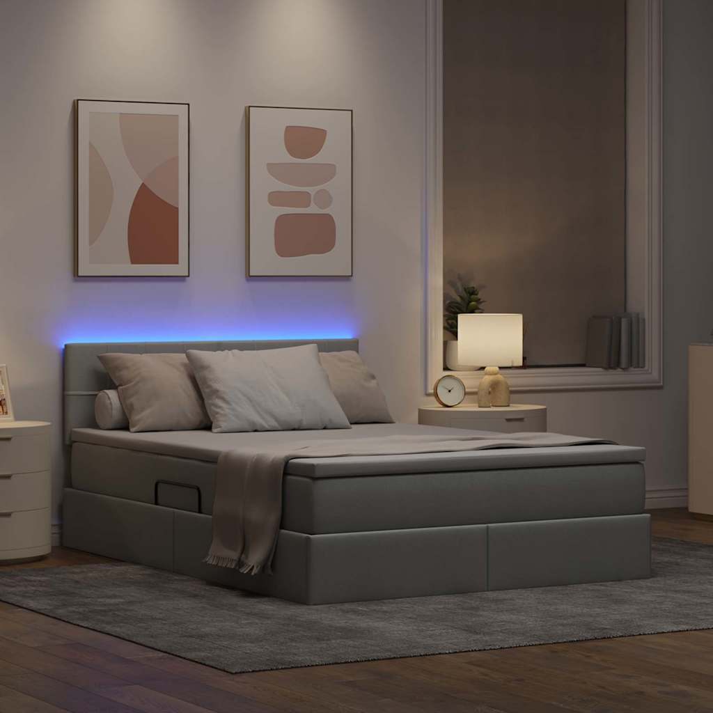 Lit de rangement LED avec matelas Gris clair 140 x 200 cm Tissu