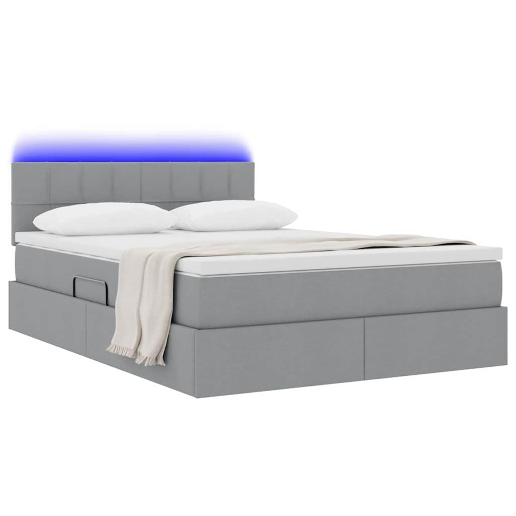Lit de rangement LED avec matelas Gris clair 140 x 200 cm Tissu