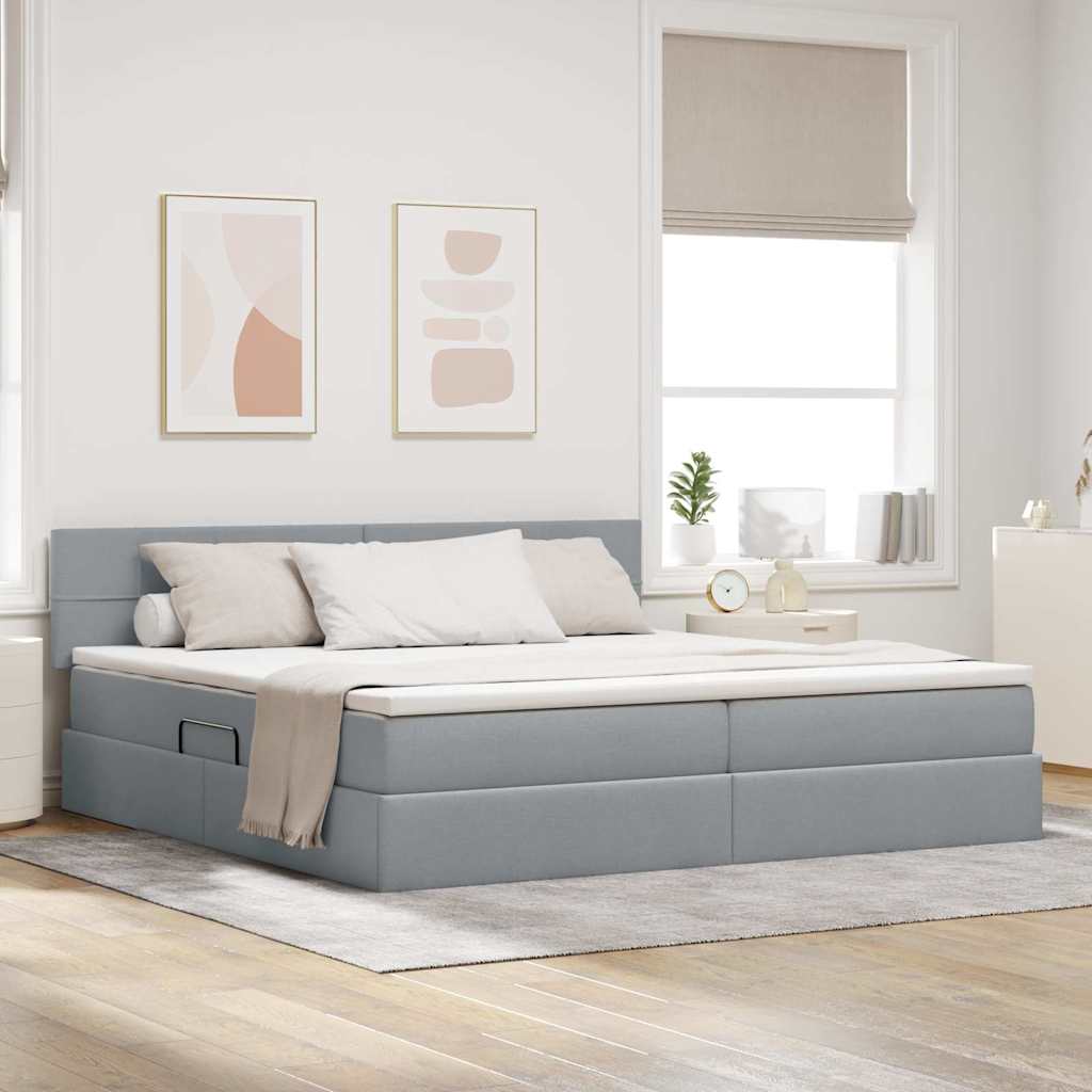 Lit avec rangement et LED Gris clair 200 x 200 cm tissu - XIOS