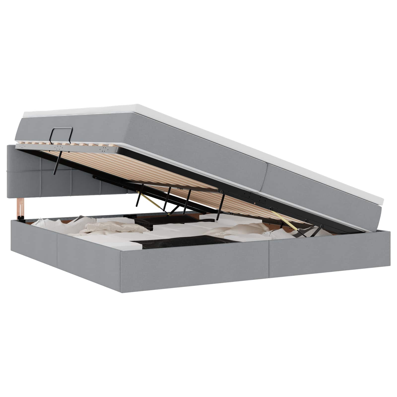 Lit avec rangement et LED Gris clair 200 x 200 cm tissu - XIOS
