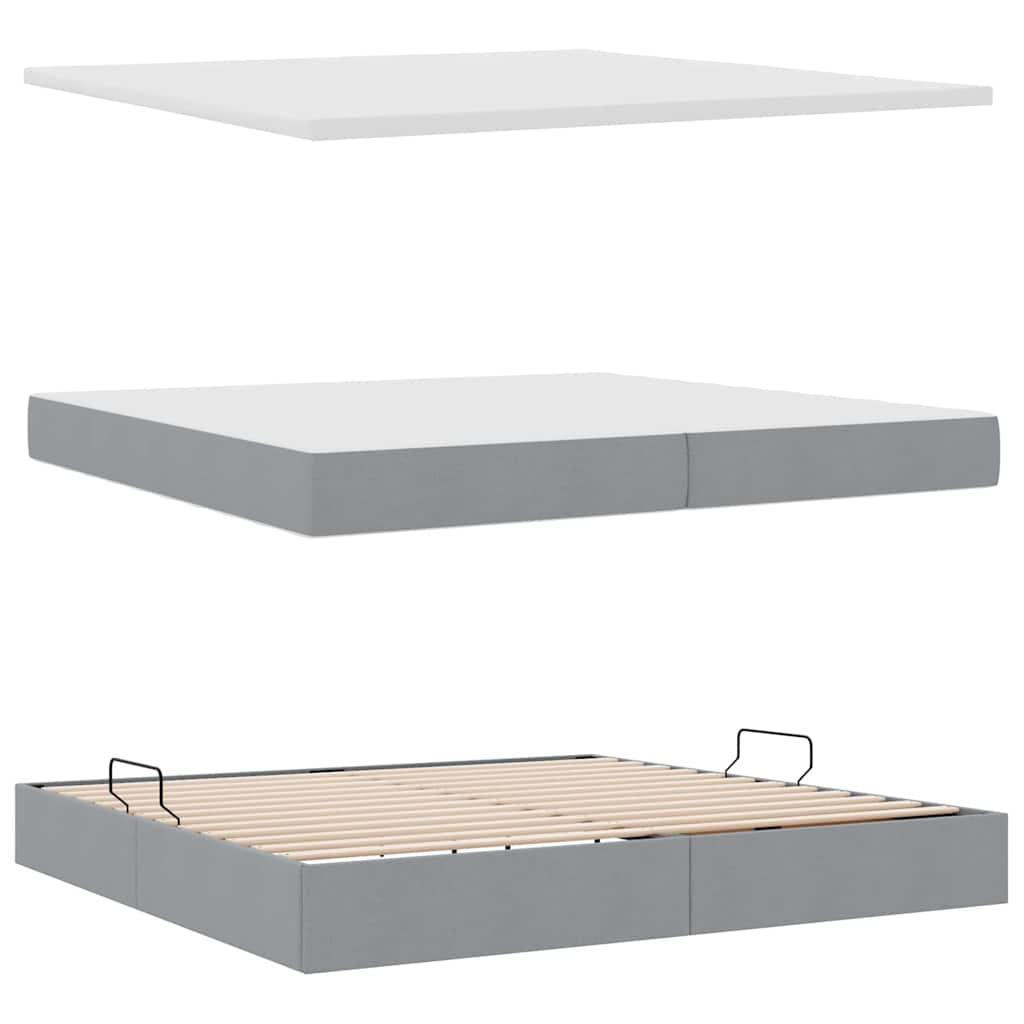 Lit avec rangement et LED Gris clair 200 x 200 cm tissu - XIOS