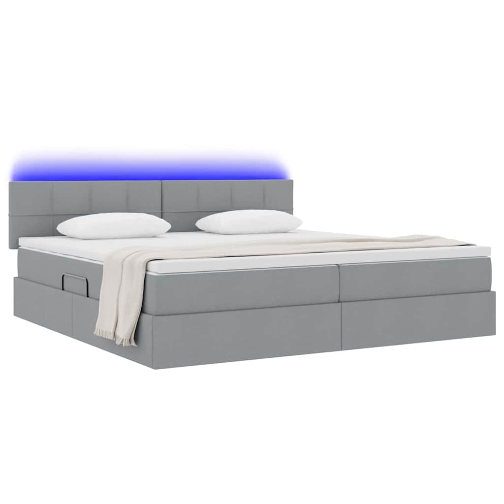 Lit avec rangement et LED Gris clair 200 x 200 cm tissu - XIOS