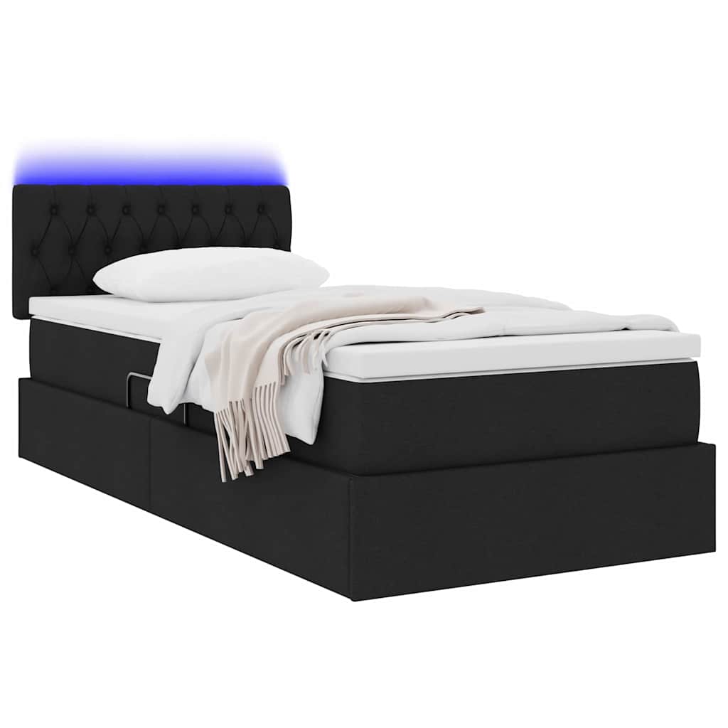 Lit de rangement LED avec matelas Noir 90 x 190 cm Tissu - XIOS