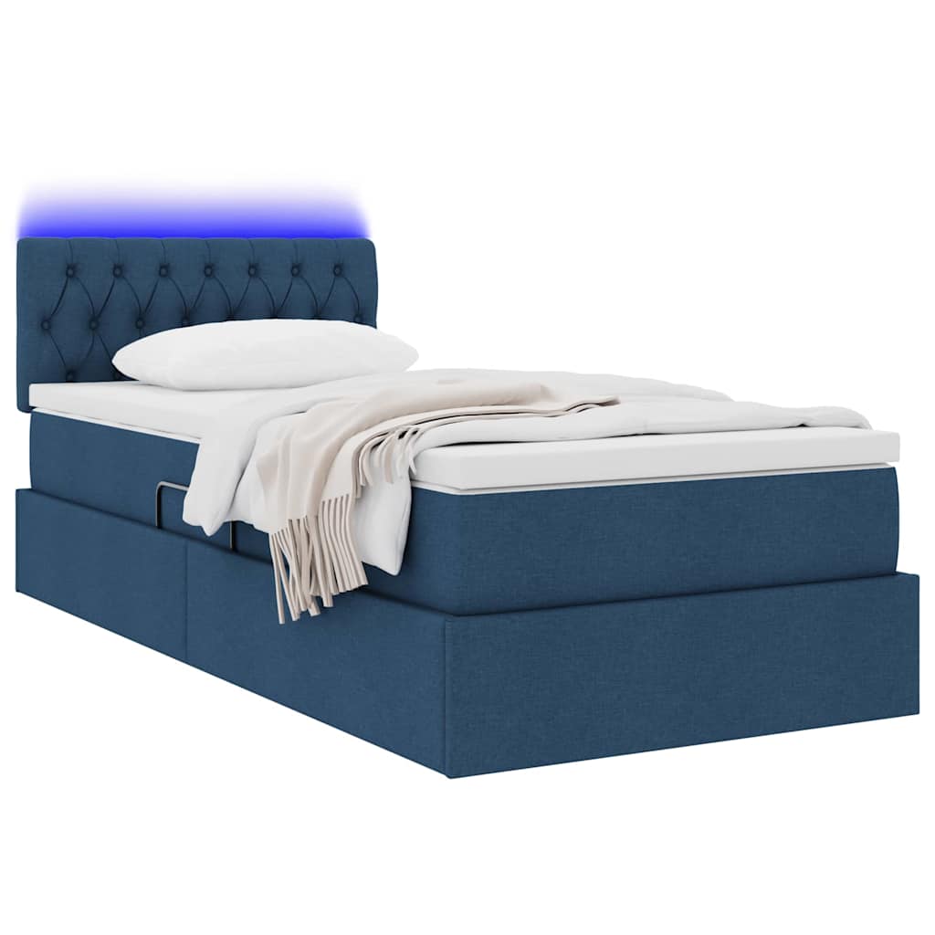 Lit avec rangement et LED avec matelas Bleu 90 x 200 cm tissu - XIOS
