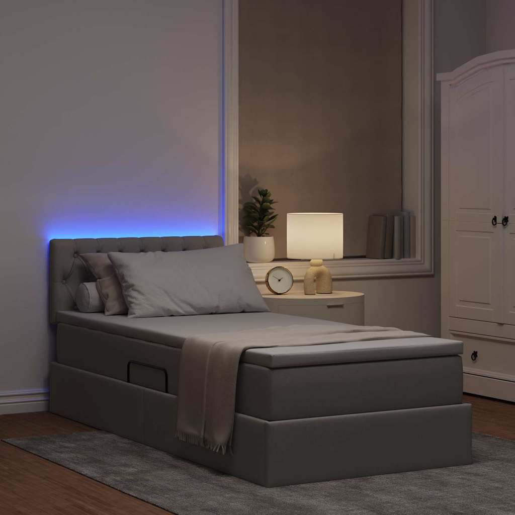 Lit de rangement LED avec matelas Taupe 100 x 200 cm Tissu - XIOS