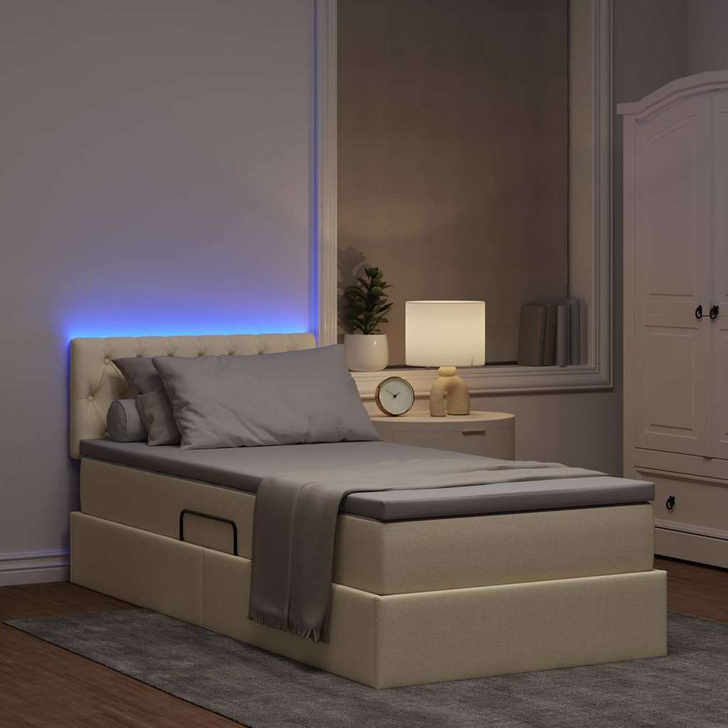 Lit de rangement LED avec matelas Crème 100 x 200 cm Tissu - XIOS