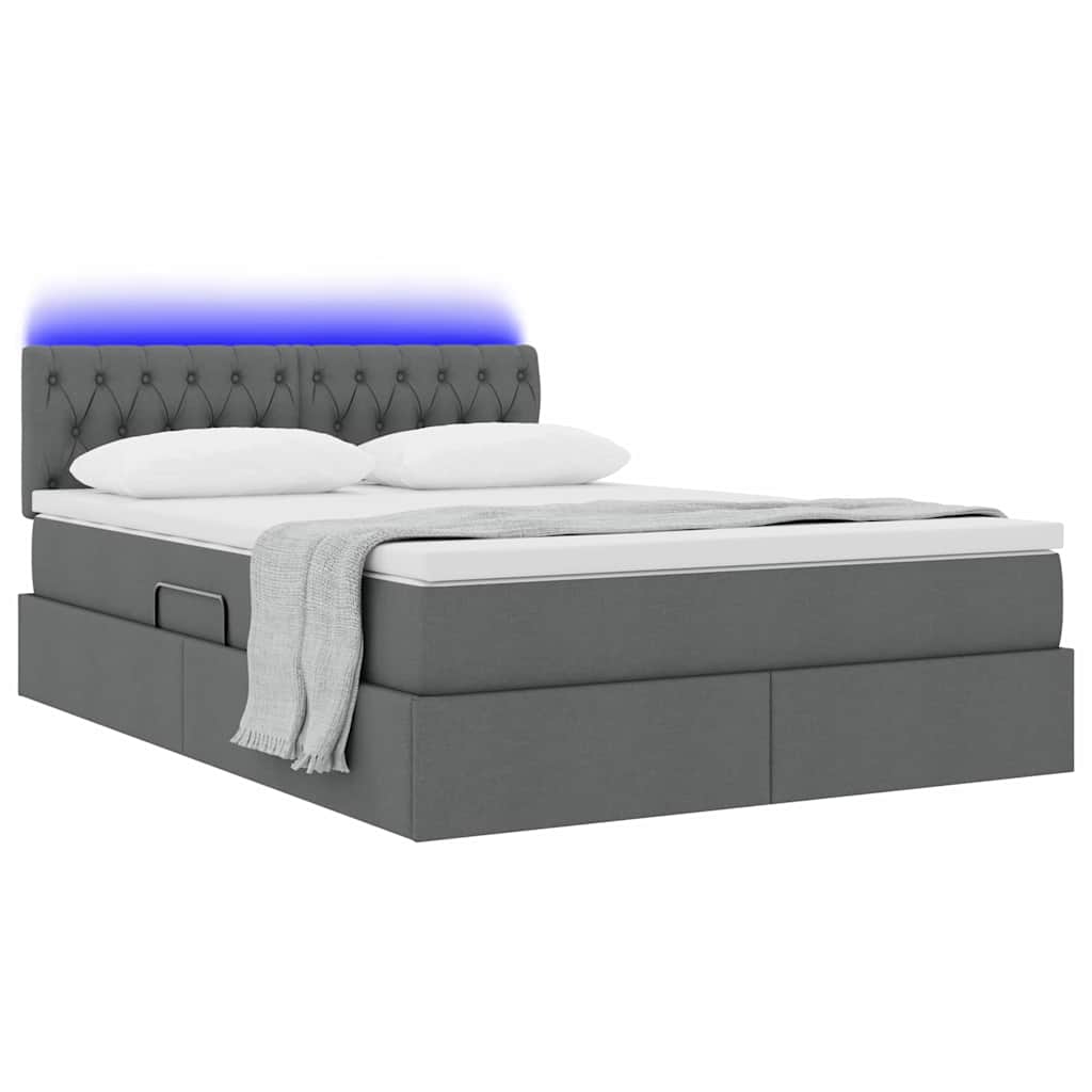Lit de rangement LED avec matelas Gris foncé 140 x 200 cm Tissu