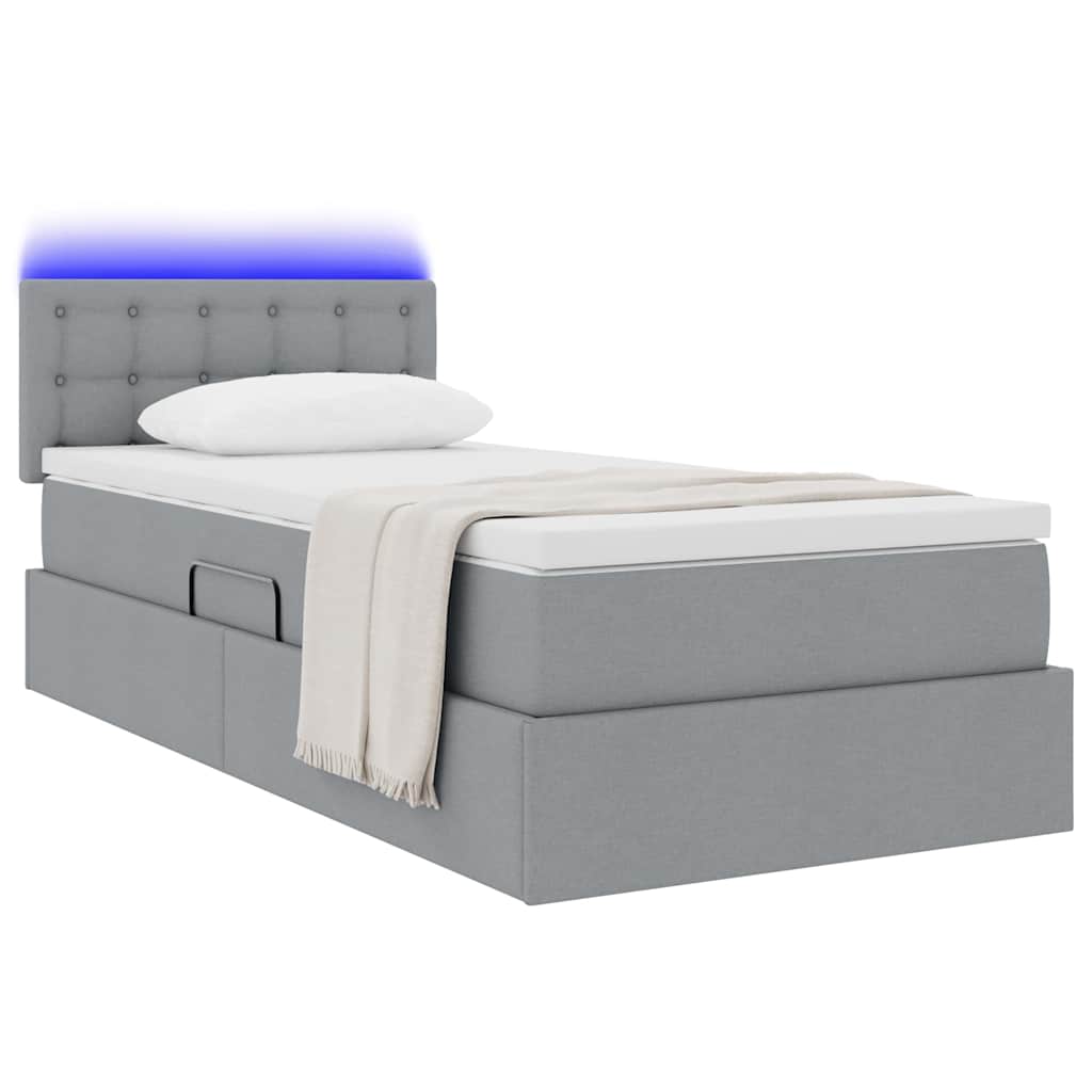 Lit avec rangement et LED avec LED Gris clair 90 x 190 cm tissu - XIOS
