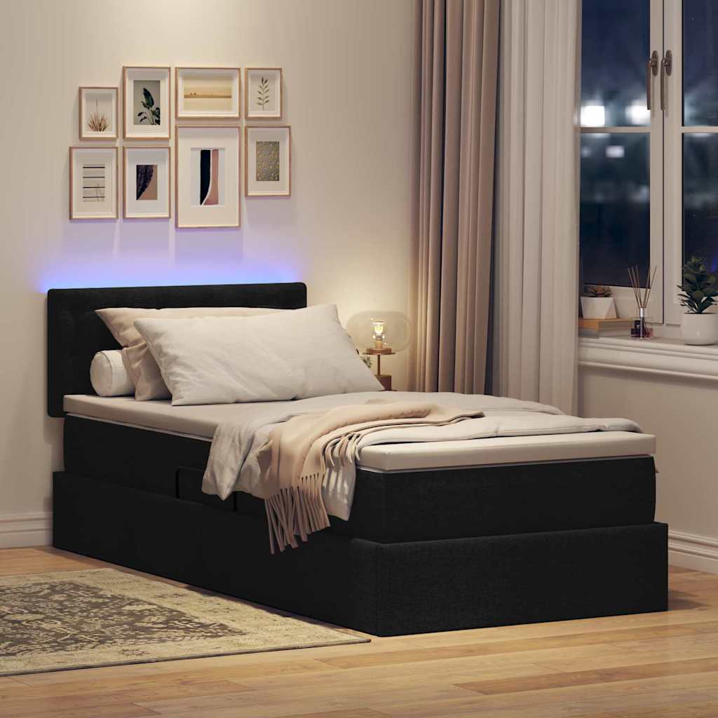 Lit de rangement LED avec matelas Noir 90 x 190 cm Tissu - XIOS