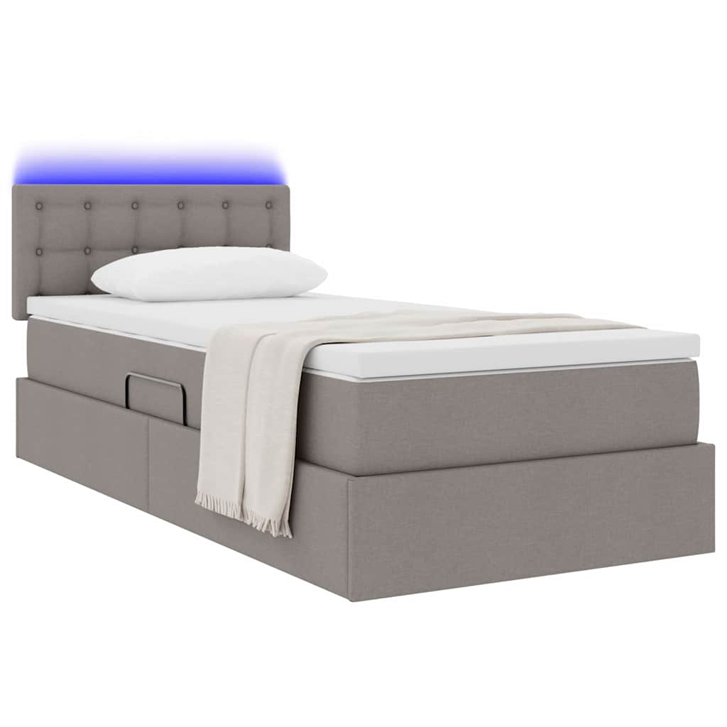 Lit de rangement LED avec matelas Taupe 90 x 190 cm Tissu - XIOS