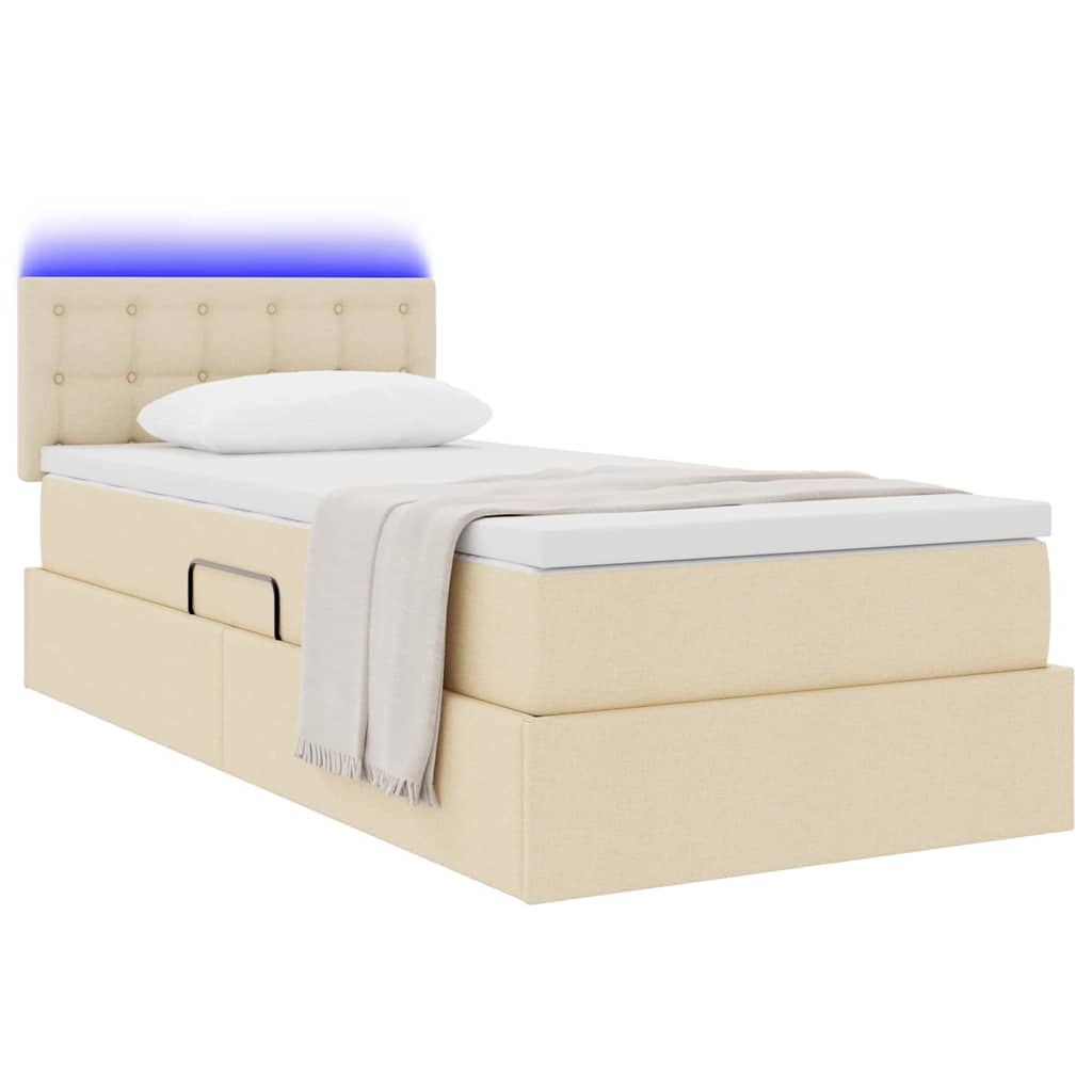 Lit de rangement LED avec matelas Crème 90 x 190 cm Tissu - XIOS