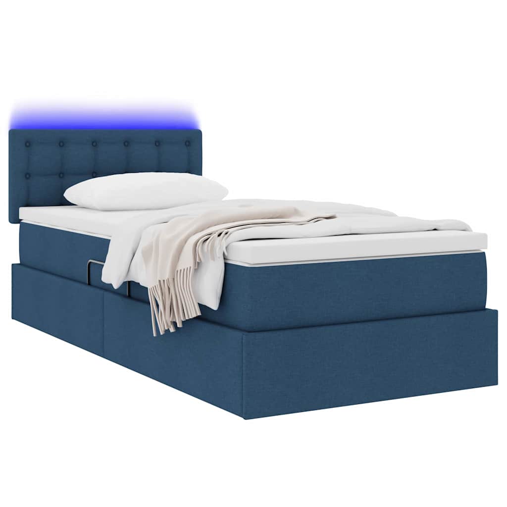 Lit de rangement LED avec matelas Bleu 90 x 190 cm Tissu - XIOS