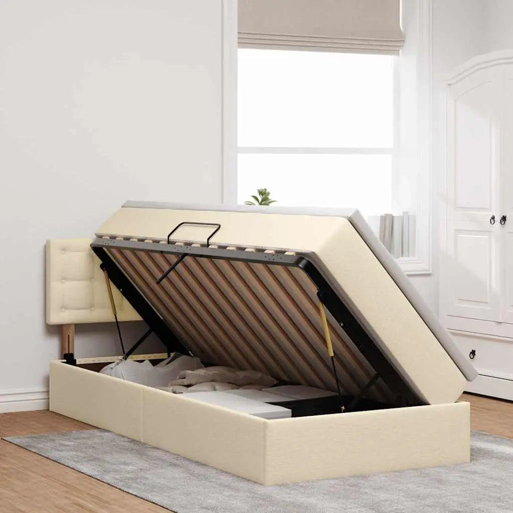 Lit de rangement LED avec matelas Crème 90 x 200 cm Tissu - XIOS