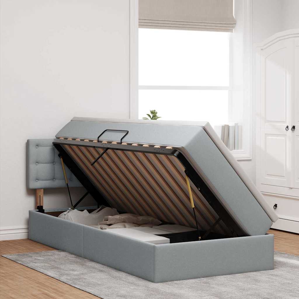 Lit avec rangement et LED Gris clair 100 x 200 cm tissu - XIOS