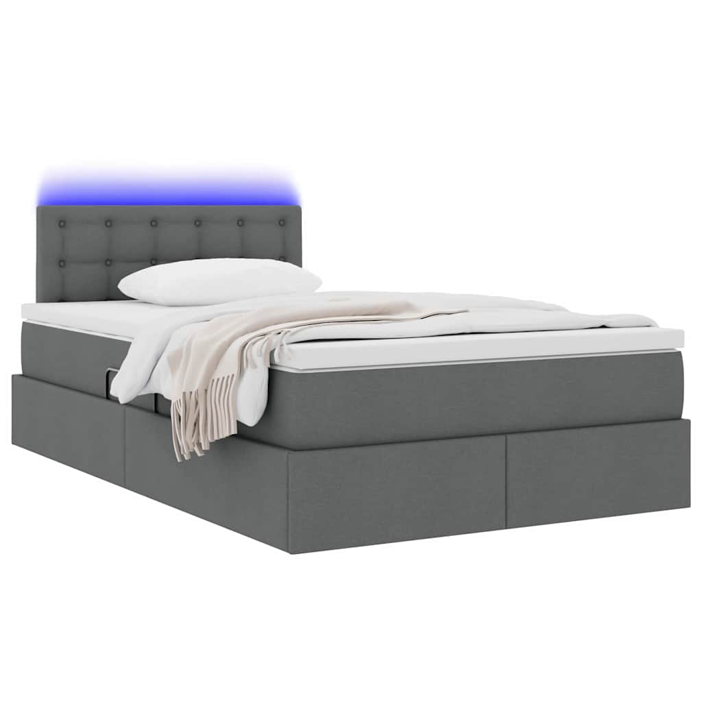 Lit de rangement LED avec matelas Gris foncé 120 x 200 cm Tissu - XIOS