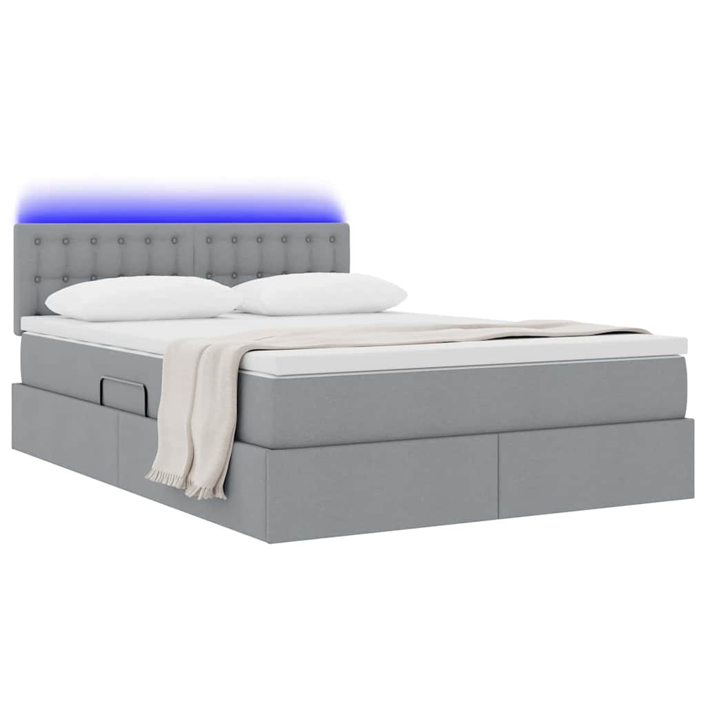 Lit de rangement LED avec matelas Gris clair 140 x 200 cm Tissu