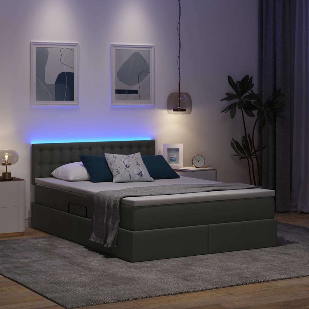 Lit de rangement LED avec matelas Gris foncé 140 x 200 cm Tissu
