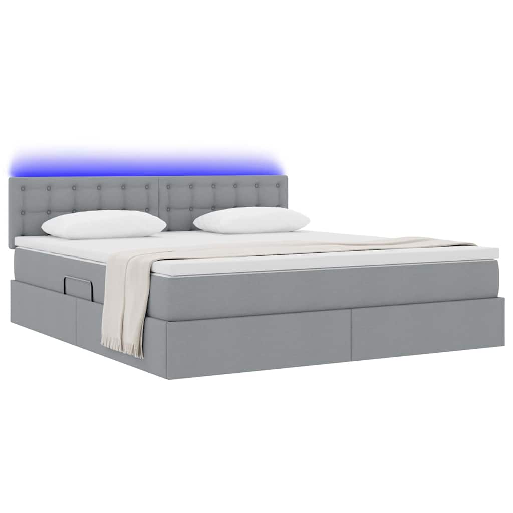 Lit de rangement LED avec matelas Gris clair 160 x 200 cm Tissu