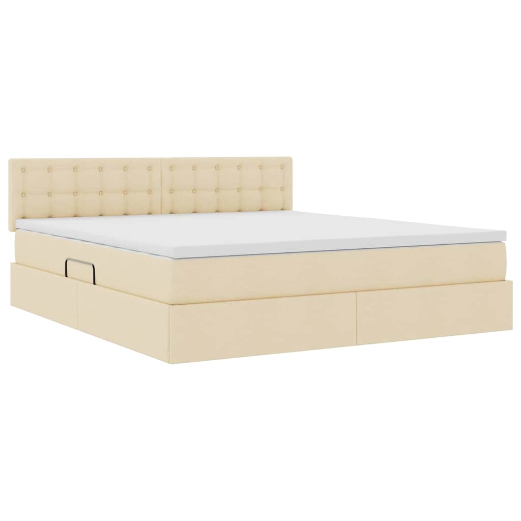 Lit avec rangement et LED avec matelas Crème 160 x 200 cm tissu - XIOS
