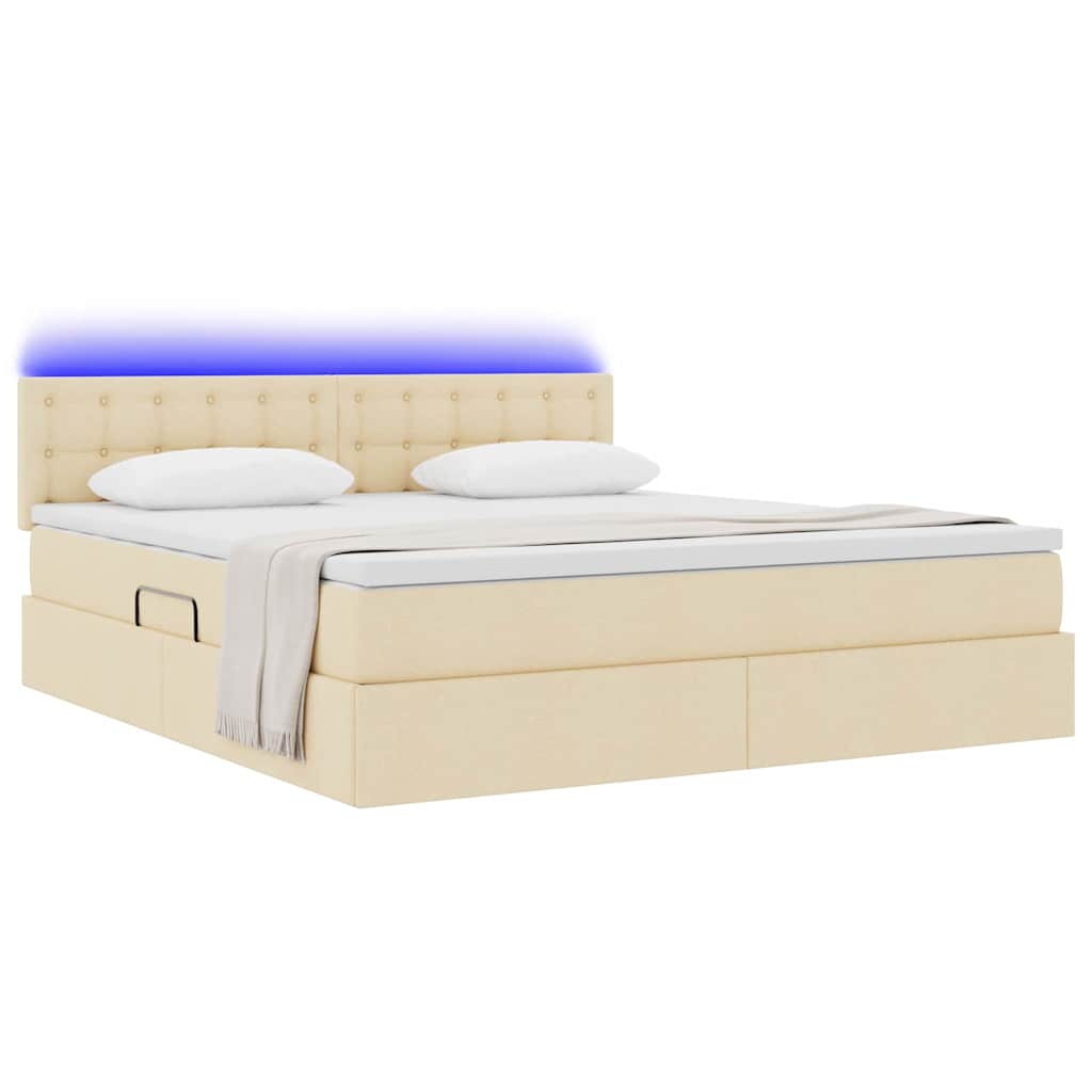 Lit avec rangement et LED avec matelas Crème 160 x 200 cm tissu - XIOS