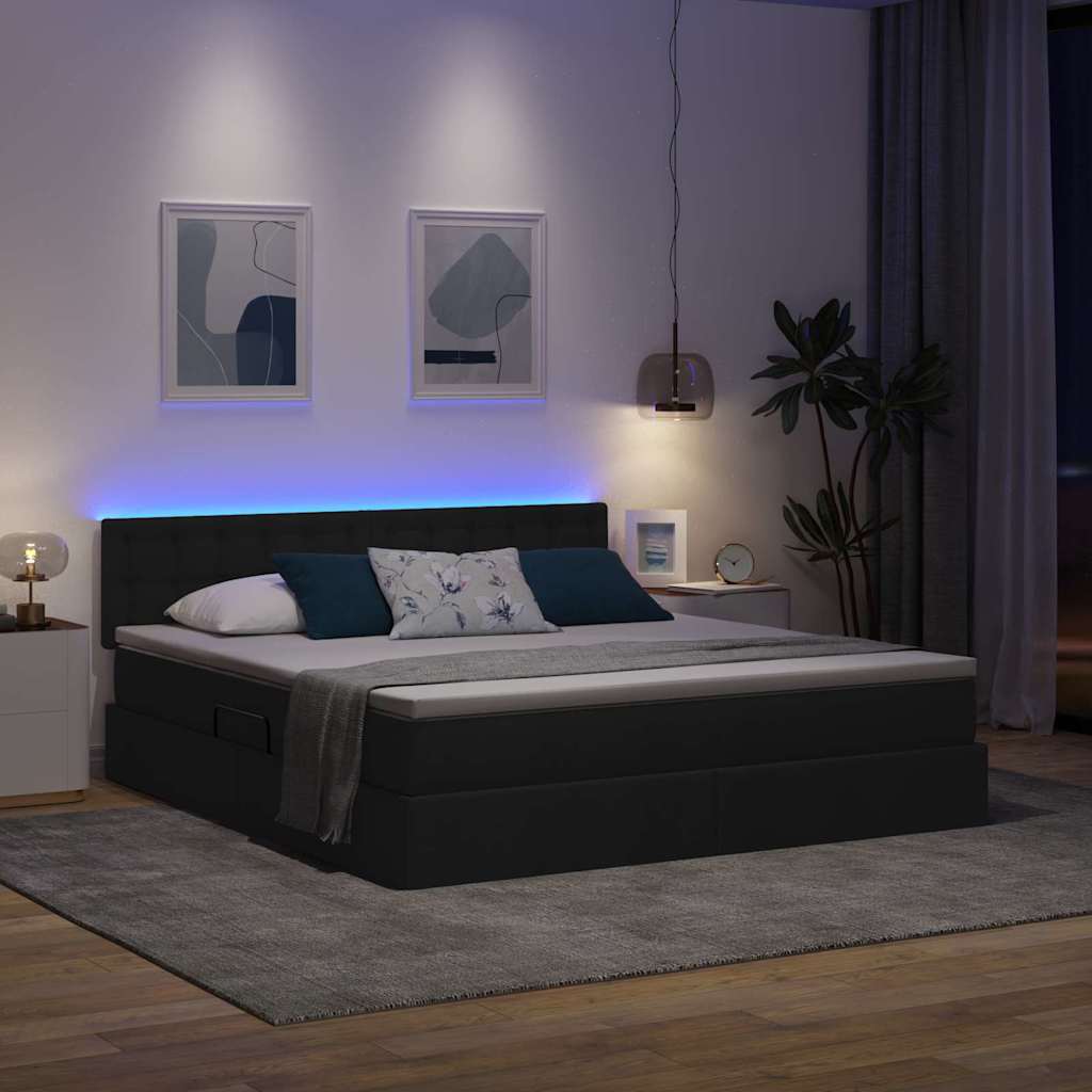 Lit avec rangement et LED Noir 180 x 200 cm Polyester - XIOS