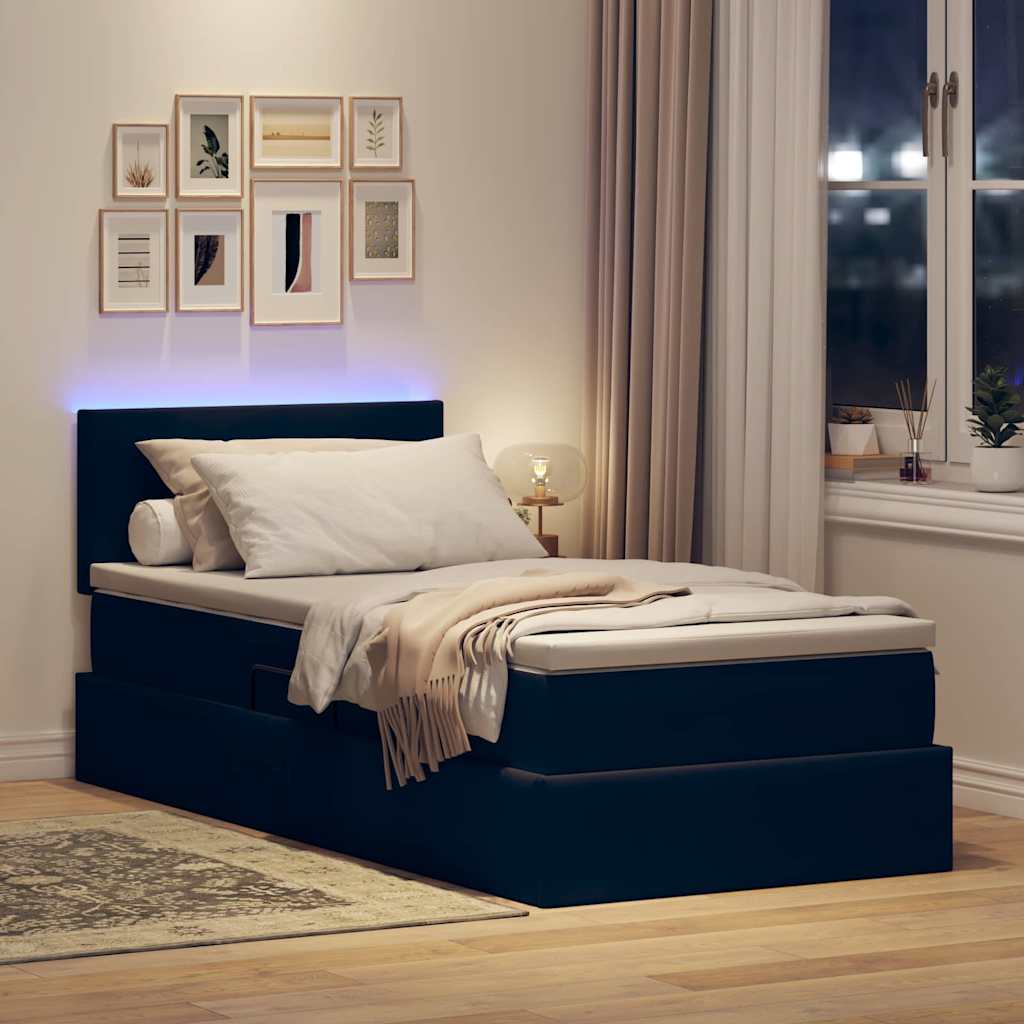 Lit de rangement LED avec matelas Noir 90 x 200 cm Velours