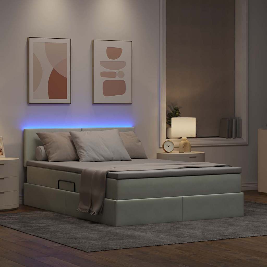 Lit de rangement LED avec matelas Gris clair 140 x 190 cm - XIOS