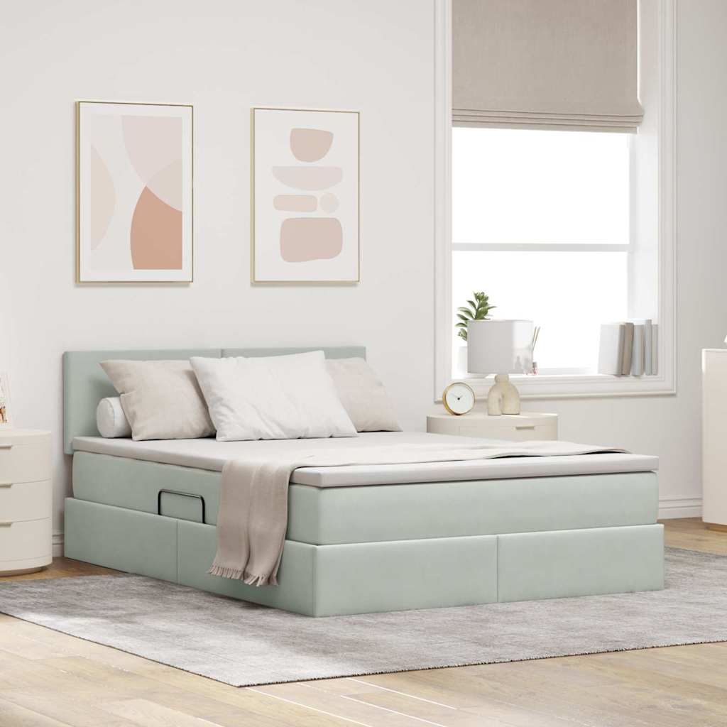Lit de rangement LED avec matelas Gris clair 140 x 190 cm - XIOS