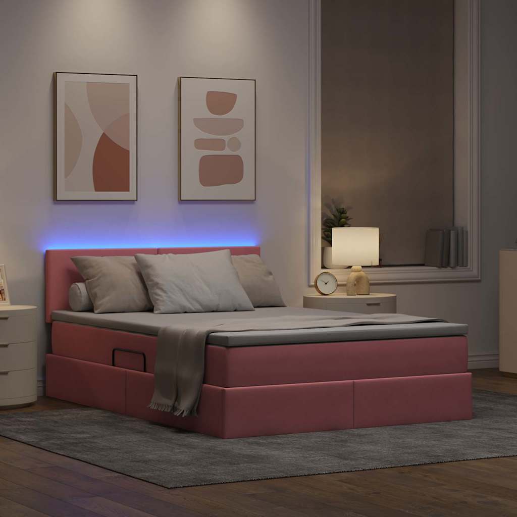 Lit avec rangement et LED avec LED Rose 140 x 190 cm Velours - XIOS
